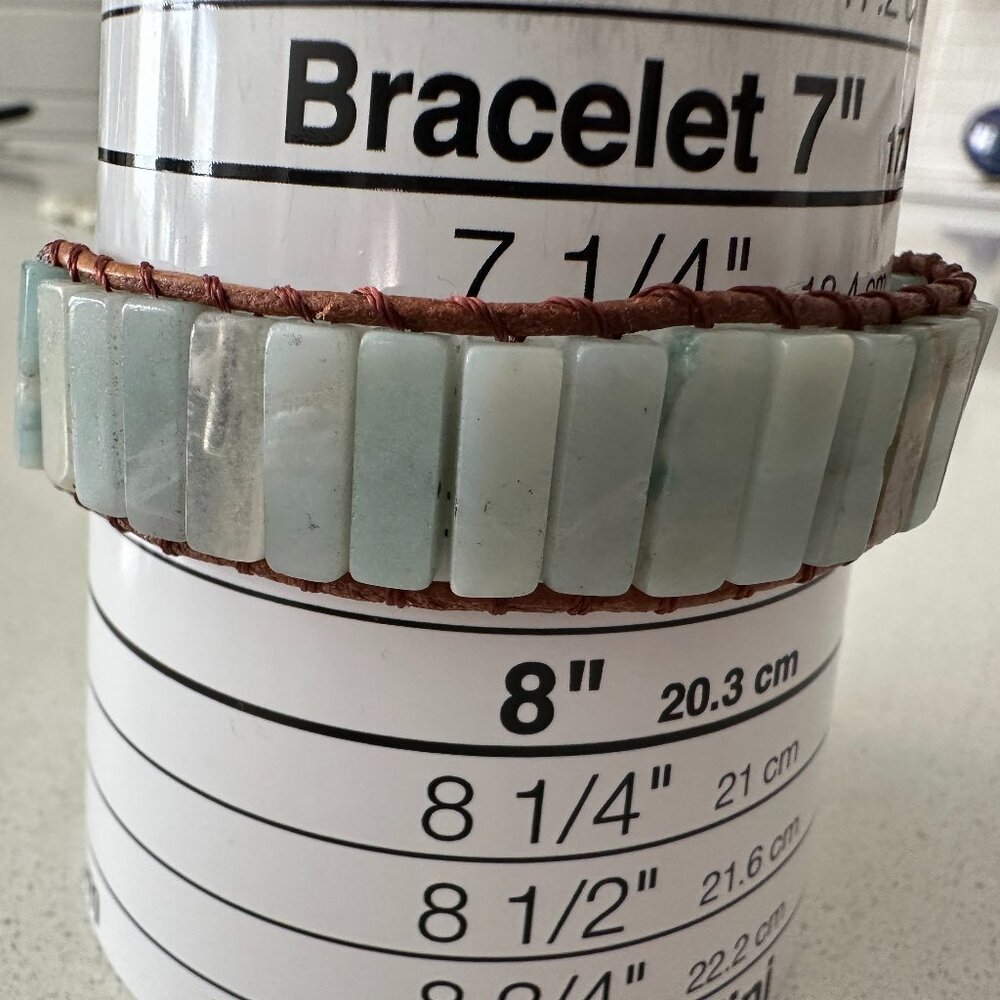 Artisan Light Blue Amazonite Beaded Leather Wrap Bracelet. Unisex - Picture 3 of 8